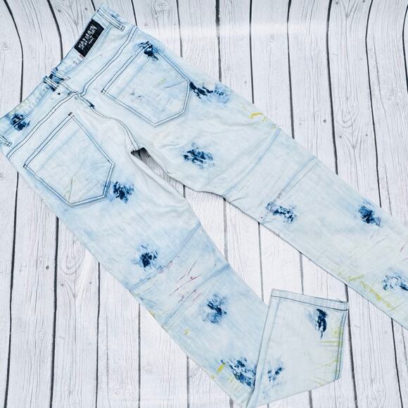 Men’s Balmain Splash Paint Moto Jeans Size 32x30 - Picture 5 of 9